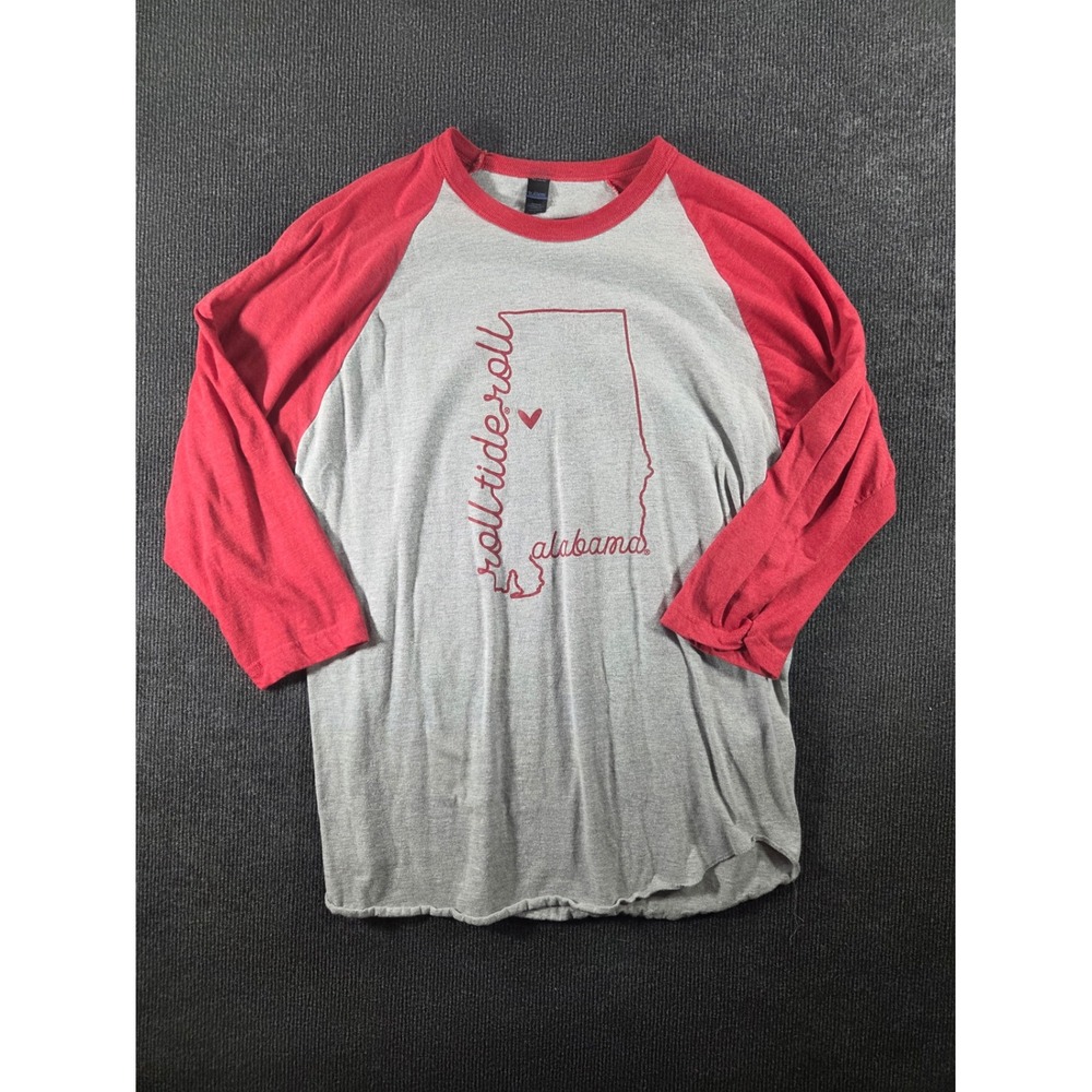 Tultex Alabama Roll Tide Roll Raglan Baseball Tee Gray Red Large 2427‎